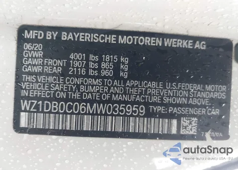 2021 Toyota Gr Supra 3.0 Premium z USA, uszkodzony, nr VIN WZ1DB0C06MW035959